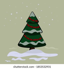Ilustración vectorial de un árbol de Navidad en la nieve