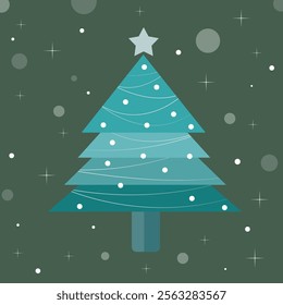 Vector illustration of Christmas tree with snow falling.