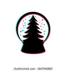 Vector illustration of a Christmas tree in a snowball glass. Suitable for design elements of the Christmas and New Year celebrations. Snowball silhouette in tik tok style.
