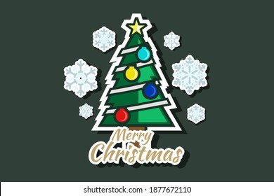 Vector Illustration of Christmas with Christmas tree and snowflakes. Suitable for greeting card, poster, and banner.