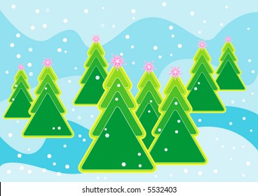 Vector illustration of Christmas tree with snowflakes