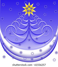 vector illustration of a Christmas tree  with snowflakes