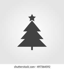 Vector illustration of Christmas Tree with star, dark  silhouette