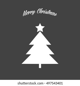 Vector illustration of Christmas Tree with star, white on dark