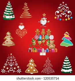 Vector illustration: Christmas tree, winter, holiday & Santa theme design elements for cards & background (Part 16)