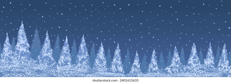 Vector illustration. Christmas trees, ice and snow.