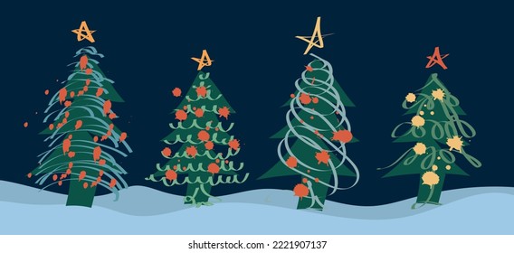 vector illustration of Christmas trees on a night landscape background