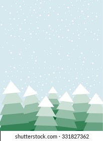 Vector illustration of the Christmas trees on the winter day with big copy space on the top of the image.
Snow falling in the background.