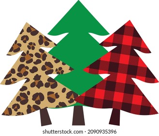Vektorgrafik von Weihnachtsbäumen, Plaid, Leopard, abstrakt.
