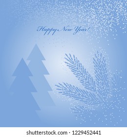 Vector illustration of Christmas trees and snow on a blue background. Happy New Year