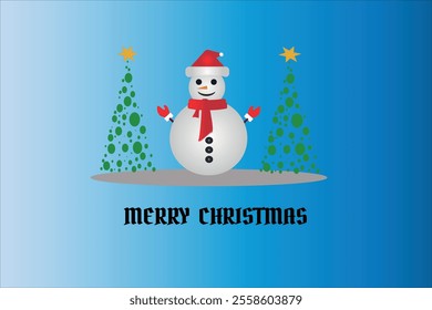 Vector Illustration for Christmas with Christmas trees, snowman and ornaments
