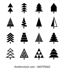 Vector illustration of christmas trees. Spruce tree icons set. Isolated on white background.