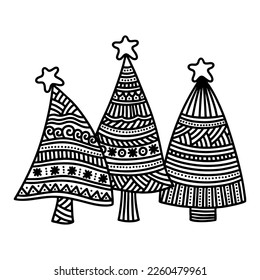 Vector illustration. Christmas trees with stars.