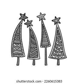 Vector illustration. Christmas trees with stars.