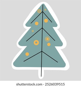 vector illustration of Christmas trees with toys. Cartoon style, stickers. Merry Christmas and Happy New Year