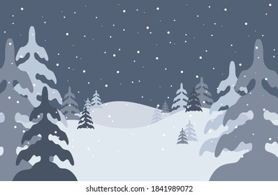 Vector illustration of a Christmas winter landscape postcard.Retro color of winter landscape with snow .Minimal winter concept.