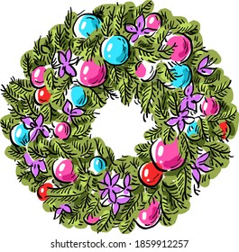 Vector illustration with Christmas wreath decoration