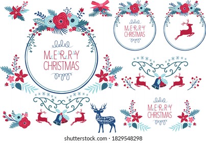 A vector illustration Christmas wreath flower arrangement Elements 