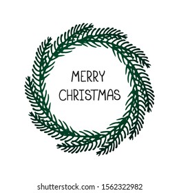 Vector illustration. Christmas wreath gradient isolated on a white background. Cozy holiday winter element. Hand drawn doodle clipart. 