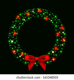 Vector illustration of christmas wreath from lights with bow