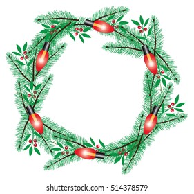 vector illustration of Christmas wreath with lights