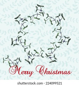 Vector illustration with a Christmas wreath of mistletoe. Watercolor. Christmas decor.Illustration for greeting cards, invitations, and other printing projects.