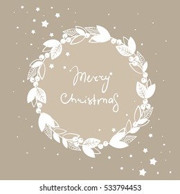 Vector illustration Christmas wreath, natural style, kraft paper