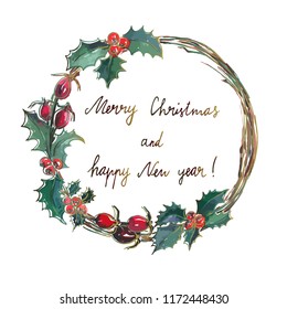 Vector illustration. Christmas wreath on white background.