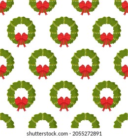 Ilustración vectorial del patrón de flor de navidad.  Patrón inmaculado de decoraciones navideñas.