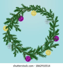 Ilustración vectorial de la Navidad era el pino para el diseño, sitio web, fondo, cartel. Plantilla de elemento de decoración navideña aislada en fondo azul claro. 