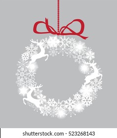 vector illustration of a Christmas wreath with snowflakes and reindeer