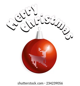 Vector illustration of Christmass card with red decoration ball with a deer.