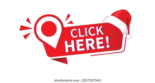 Vector Illustration of a Christmas-Themed Click Here Button with Transparent Background. Social media template