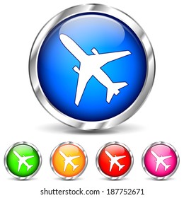 Vector illustration of chrome airplane icons on white background