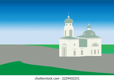 Vector illustration of a church, castle. Nature. Logo for the city