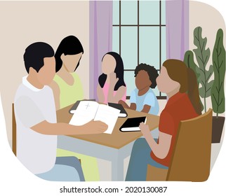 vector illustration of Church congregation lifestyle at home scene.	