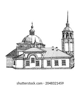 Ilustración vectorial de la iglesia. Dibujo de la iglesia. Iglesia de Intercesión (ciudad de Vyatka).
