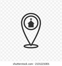 Vector Illustration Of Church Location Icon In Dark Color And Transparent Background(png).