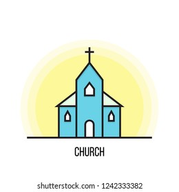 Vector illustration of a Church on a yellow background.