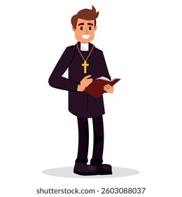 vector illustration church priest cartoon scene.