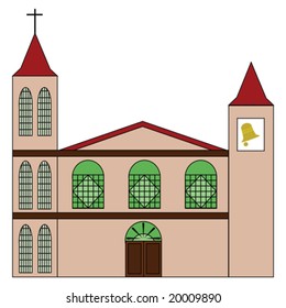 Vector illustration of a church with windows and a bell tower