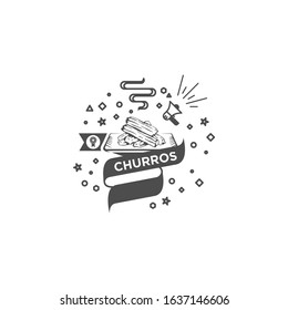 Vector illustration of churros with badge, and speaker icon. used for display menu and logo. 