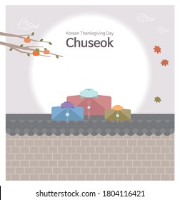 
A vector illustration of a Chuseok gift placed on the wall in autumn night.