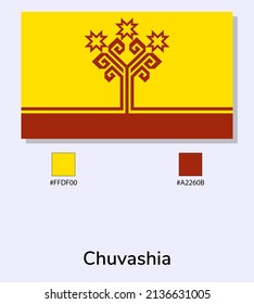 Vector Illustration of Chuvashia flag isolated on light blue background. Illustration Chuvashia flag with Color Codes. As close as possible to the original. ready to use, easy to edit. 
