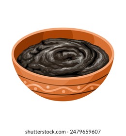 Vector illustration of Chyawanprash or Chyavanprash in a clay bowl, Ayurvedic herb for immunity, isolated on white background.