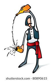 Vector illustration of a cider drinker in a basks traditional clothes. Can be easily colored and used in your design.