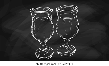 Vector Illustration of Cider Glasses Chalkboard Sketch Style