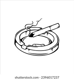 vector illustration of cigarette with ashtray