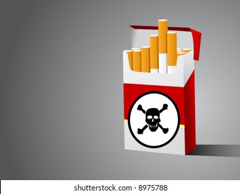 vector illustration of cigarette box with death symbol