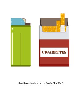 Vector illustration of cigarette lighter and cigarettes